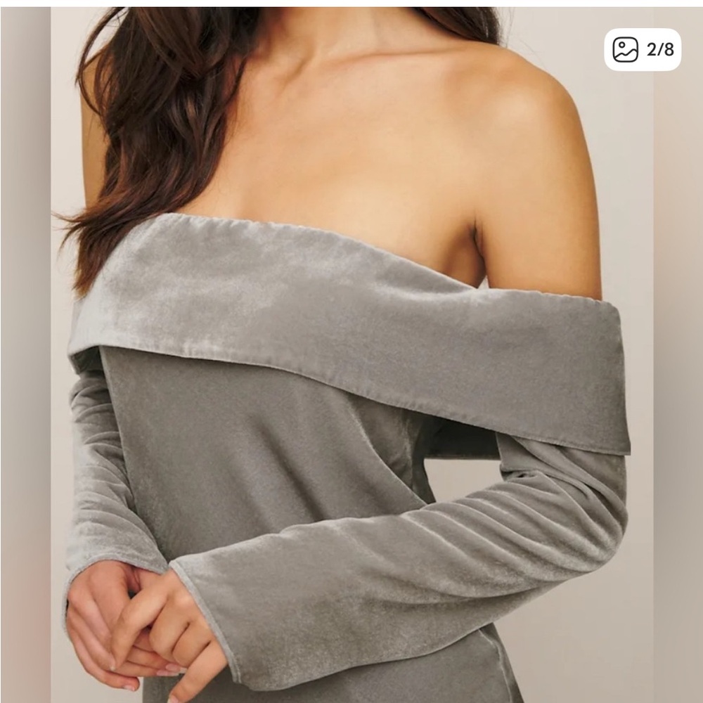 NWT Reformation Moonlight Gray Velvet Mini Dress
